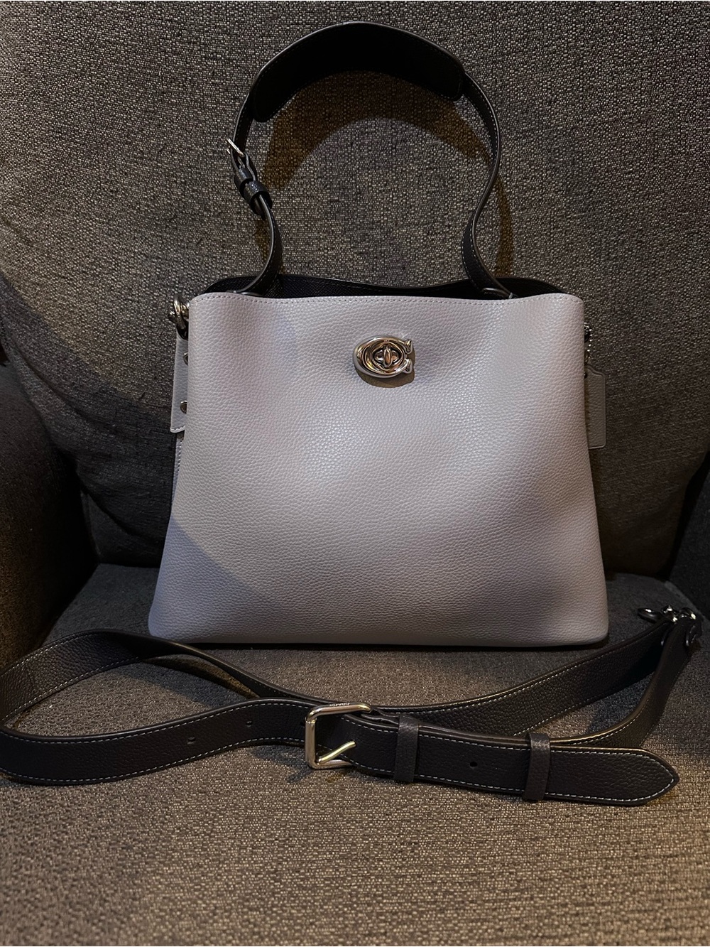Coach Willow Bucket Bag in Gray and Blue Pebbled Leather with Turnlock